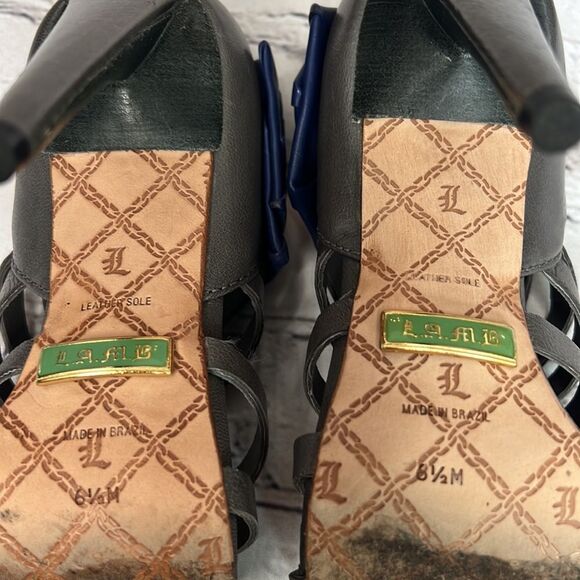 LAMB brand gray and navy leather heels - Picture 9 of 11
